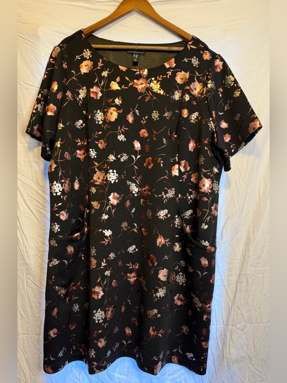 Isaac Mizrahi Black Short-Sleeve Floral Print Dress